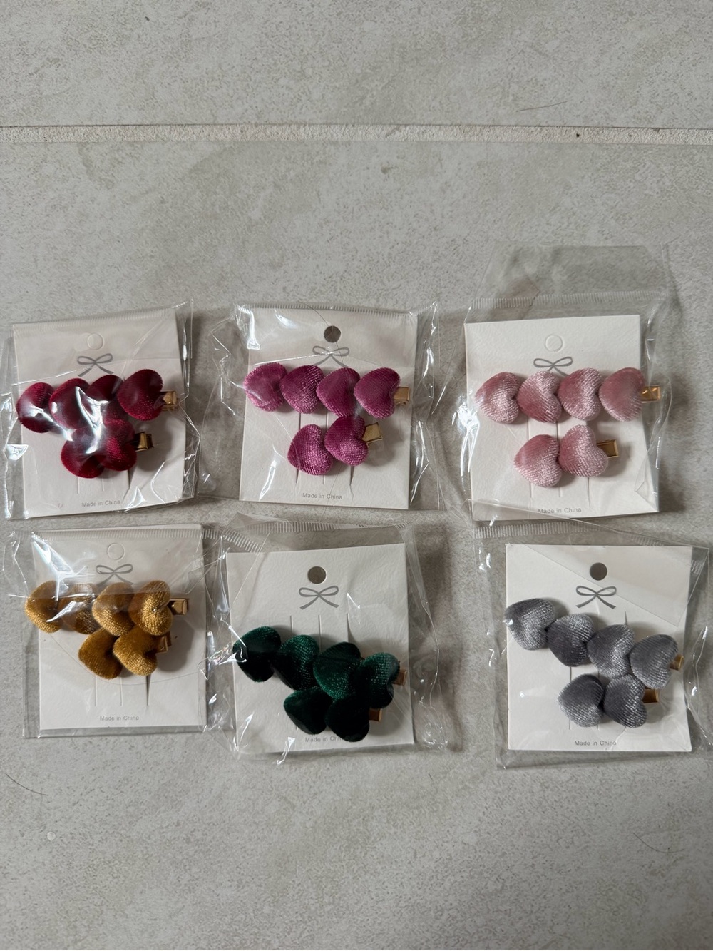 Heart Cluster Velvet Hair Clips for girls women lot of 12 clips total - 6 packs